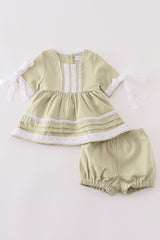 Premium Sage lace ruffle baby set