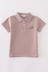 Premium Khaki stripe football embroidery stripe boy shirt