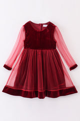 Premium Maroon velvet ruffle girl dress