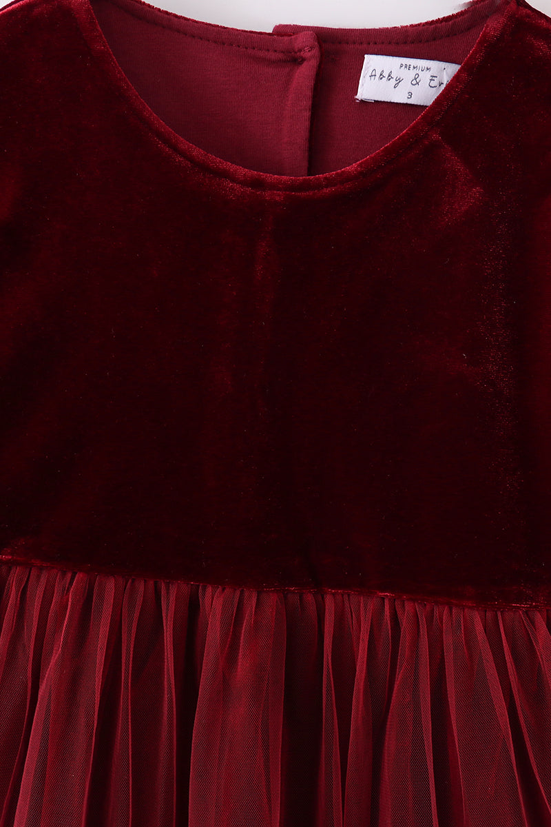 Premium Maroon velvet ruffle girl dress