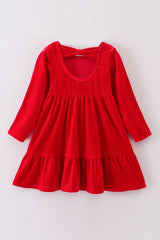 Premium Red velvet tiered ruffle dress