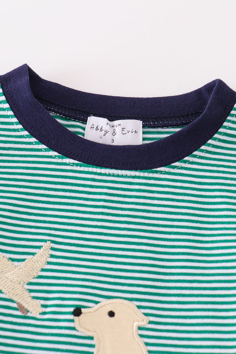 Premium green stripe hunting applique boy set