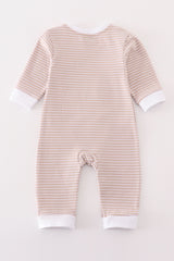 Premium beige stripe tractor applique boy romper