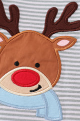 Premium green stripe reindeer applique boy romper