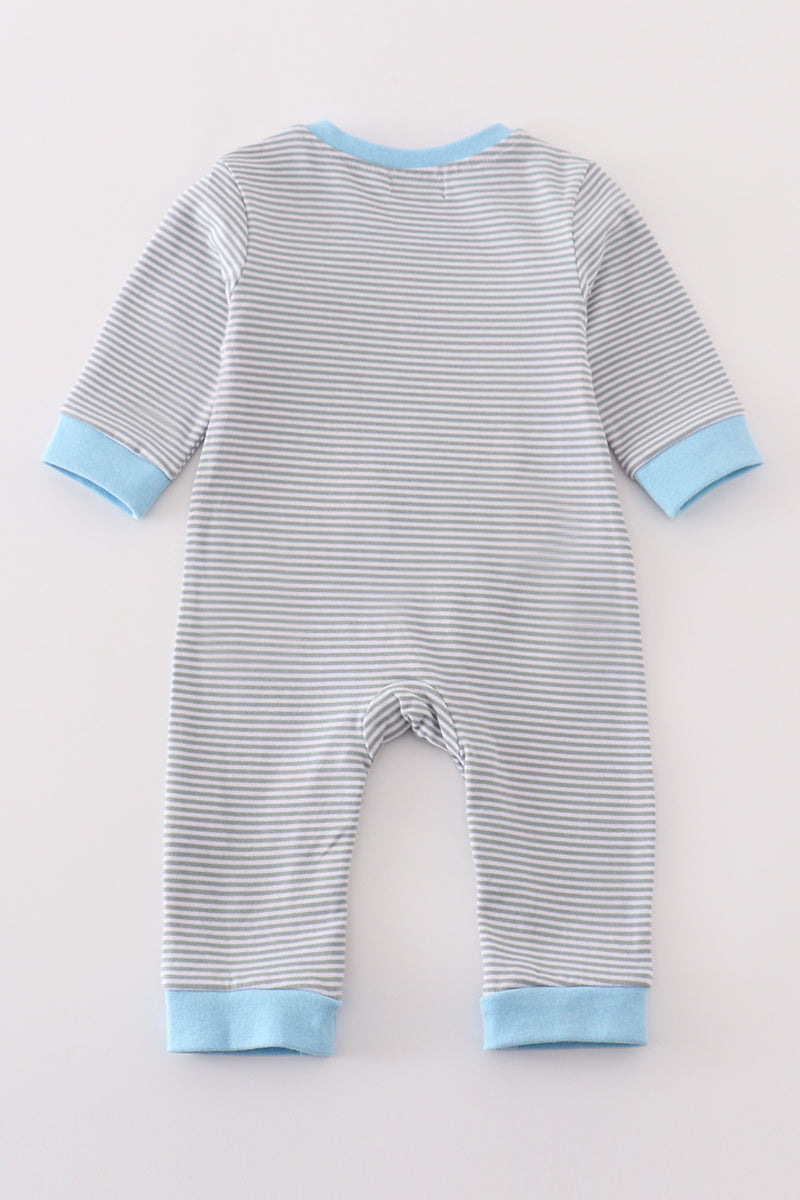 Premium green stripe reindeer applique boy romper