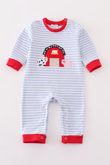 Premium red stripe farm applique boy romper