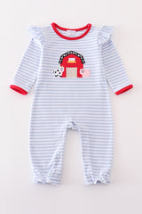 Premium red stripe farm applique girl romper