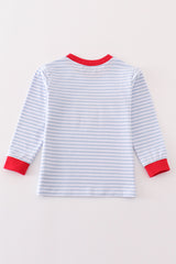 Premium red stripe farm applique boy top