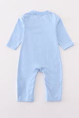 Premium blue vehicle applique boy romper