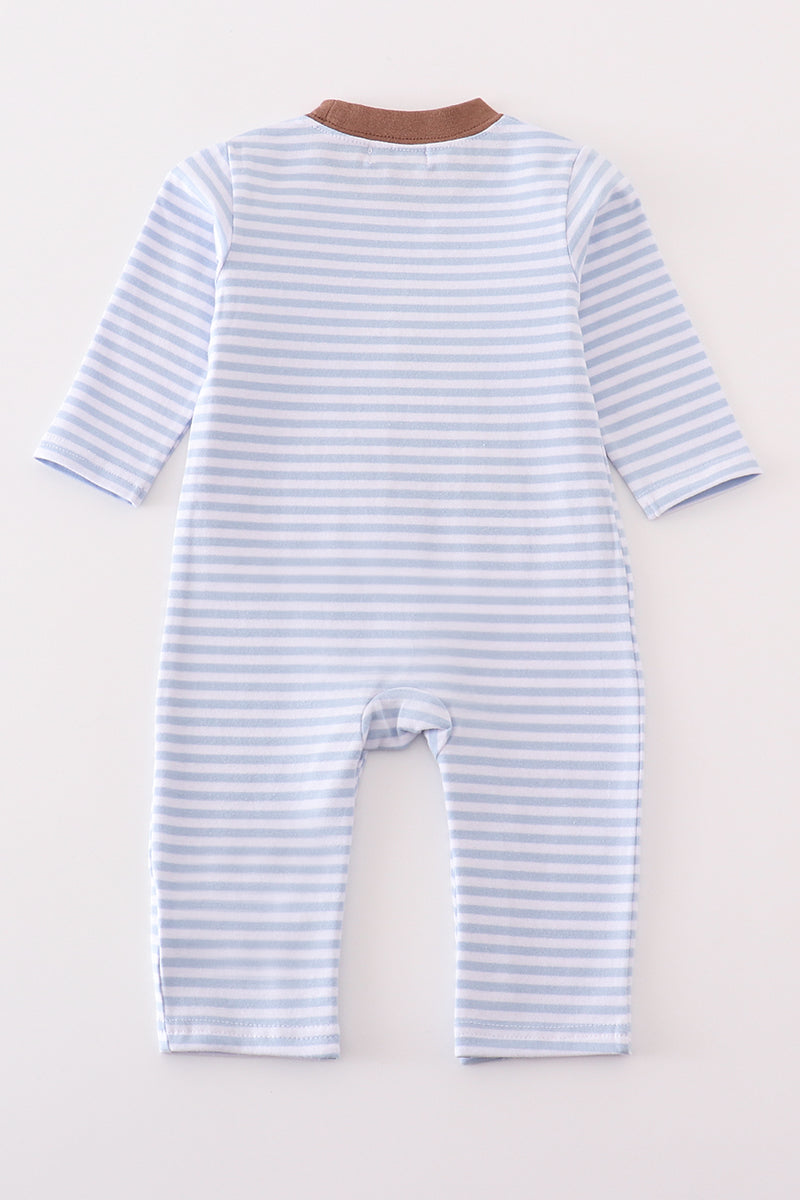 Premium blue stripe puppy applique boy romper