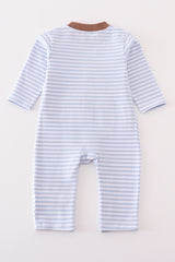 Premium blue stripe puppy applique boy romper