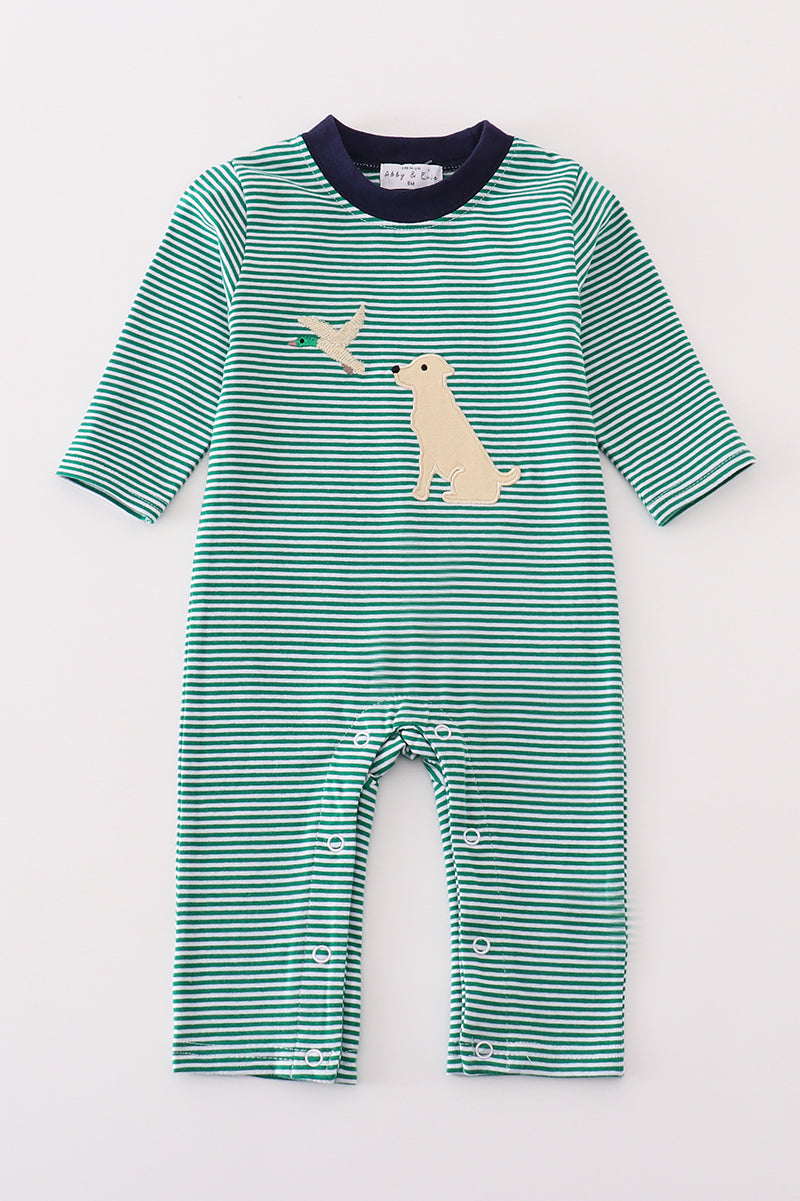 Premium green stripe hunting applique boy romper