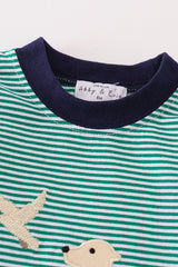 Premium green stripe hunting applique boy romper