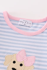 Premium blue stripe puppy applique girl romper