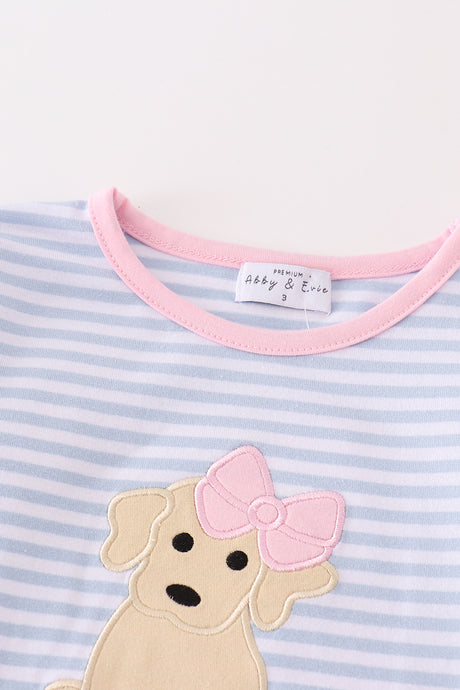 Premium pink stripe puppy ruffle girl set