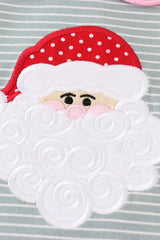 Premium green stripe christmas santa claus applique girl set