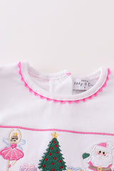 Premium pink christmas tree embroidery girl set