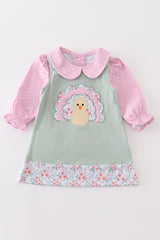 Premium Green turkey applique 2pc girl set