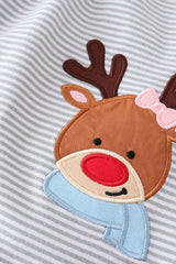 Premium grey stripe reindeer applique girl set