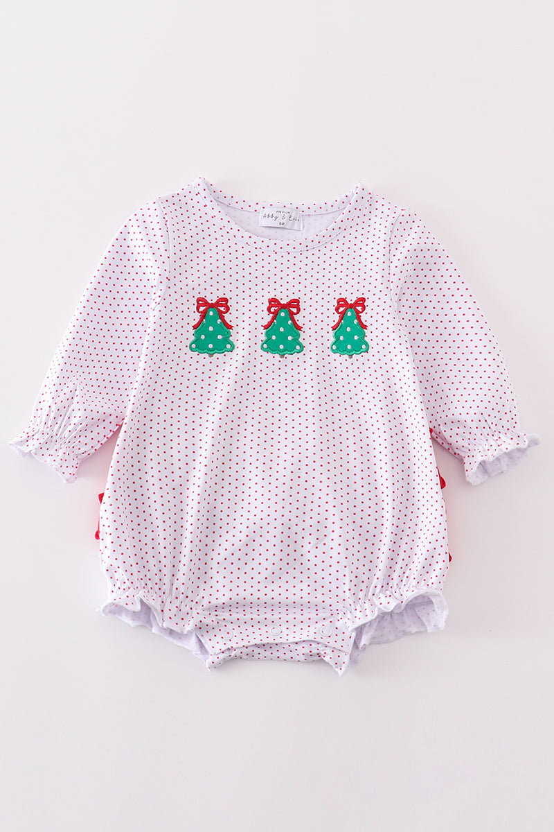 Premium red dot christmas tree embroidery girl bubble