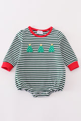 Premium green stripe christmas tree embroidery boy bubble