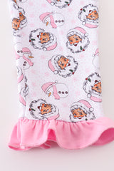 Premium pink christmas santa claus print girl romper