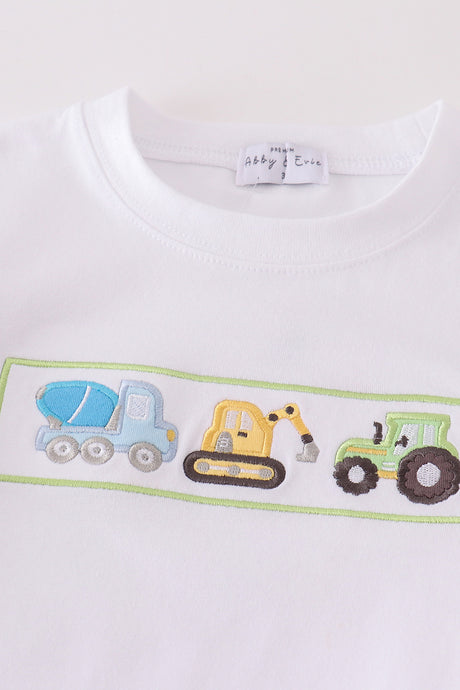 Premium White excavator embroidery boy set