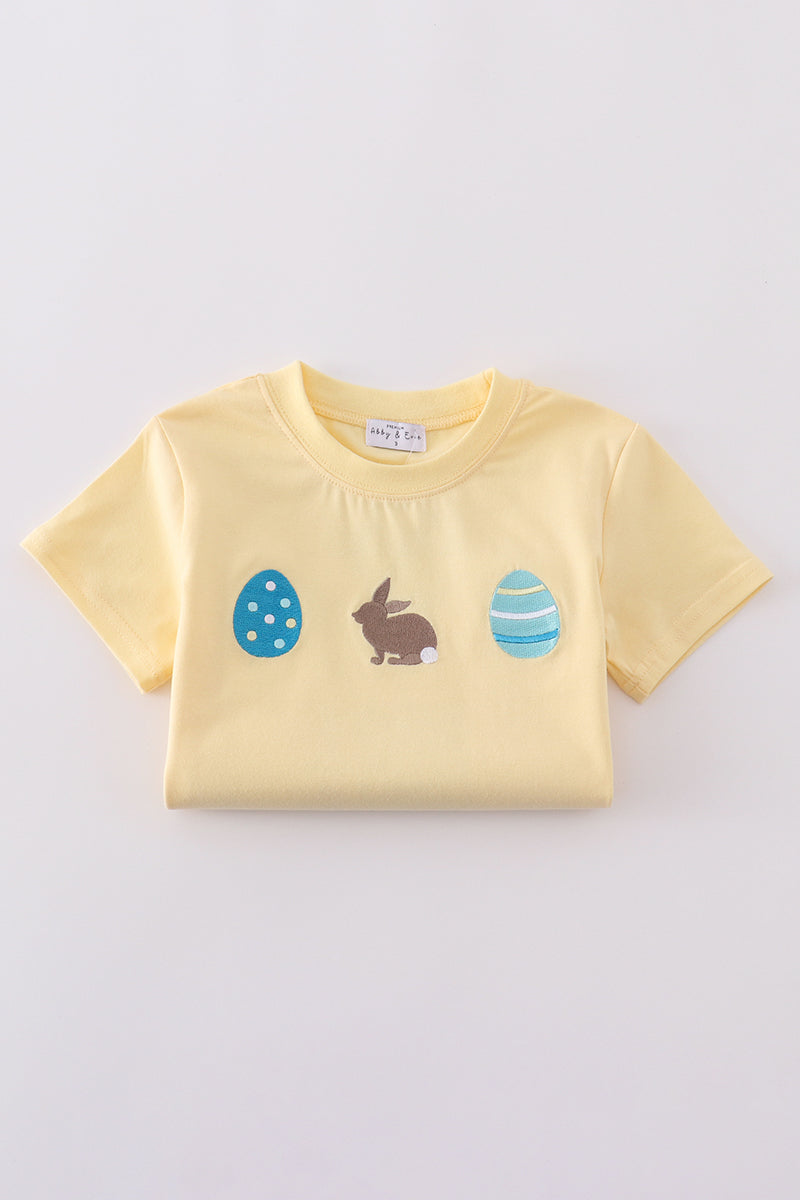 Premium Mustard bunny egg embroidery top