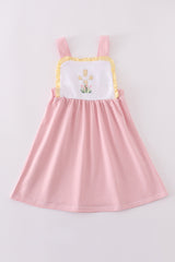 Premium pink cross embroidery dress