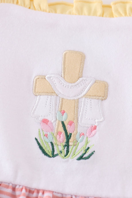 Premium pink cross embroidery dress