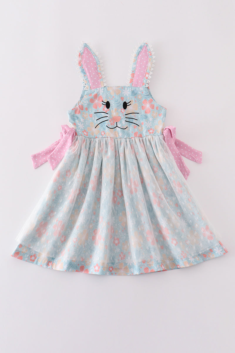 Premium green bunny bow floral dress