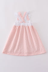 Premium Pink bunny embroidery gingham dress