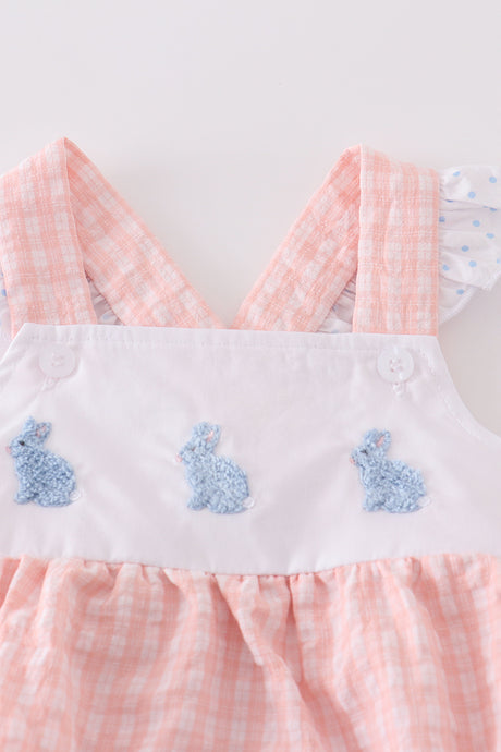 Premium Pink bunny embroidery gingham bubble