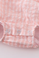 Premium Pink bunny embroidery gingham bubble