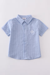 Premium Blue cross embroidery button down shirt