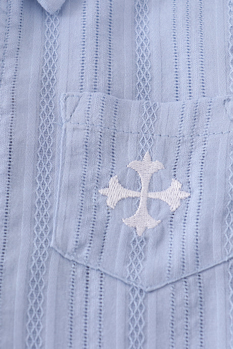 Premium Blue cross embroidery button down shirt