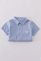 Premium Blue cross embroidery button down shirt