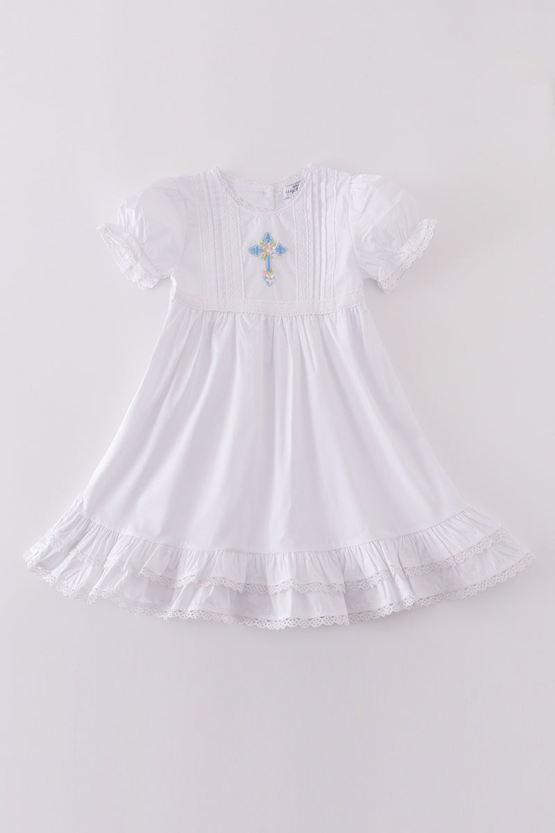 Premium cross embroidery ruffle dress