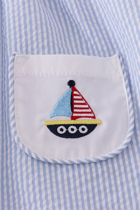 Premium Blue sailboat embroidery bloomer set