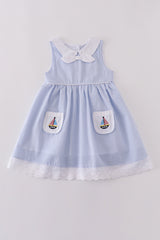 Premium Blue sailboat embroidery dress