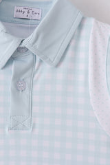 Blue active gingham shorts dress set