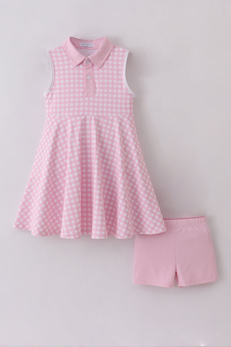 Pink active gingham dress set