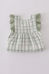 Premium sage ruffle plaid dress