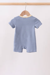 Blue stripe truck embroidery romper