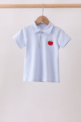 Blue stripe apple embroidery shirt