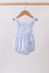 Blue stripe seersucker lemon embroidery ruffle bubble
