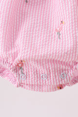 Pink stripe seersucker flamingo embroidery ruffle bubble