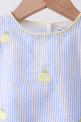 Blue stripe seersucker lemon embroidery scalloped bloomer set