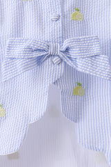 Blue stripe seersucker lemon embroidery scalloped bloomer set