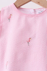 Pink stripe seersucker flamingo embroidery scalloped bloomer set